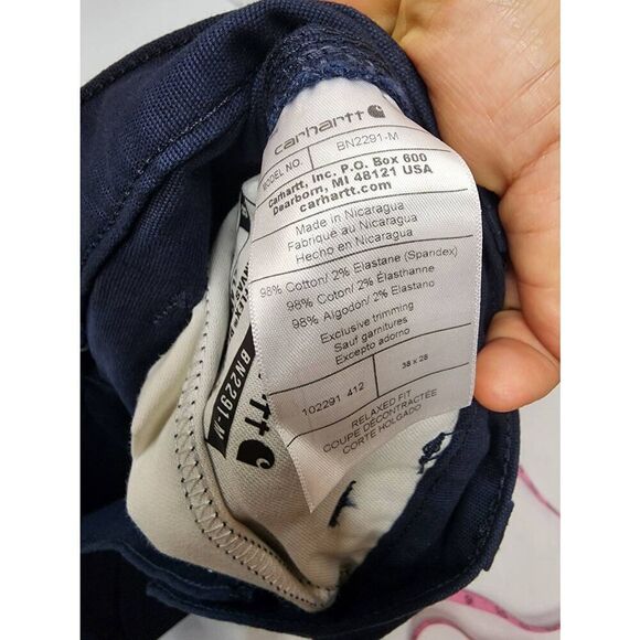 Carhartt Men's 38x28 Rugged Flex Rigby Dungaree Work Pant Navy Relaxed Fit Canva - Picture 9 of 10